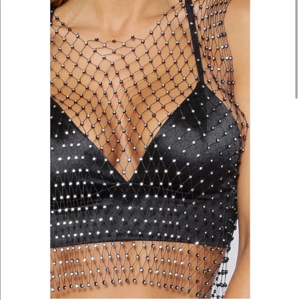 Crystal rhinestone fishnet top